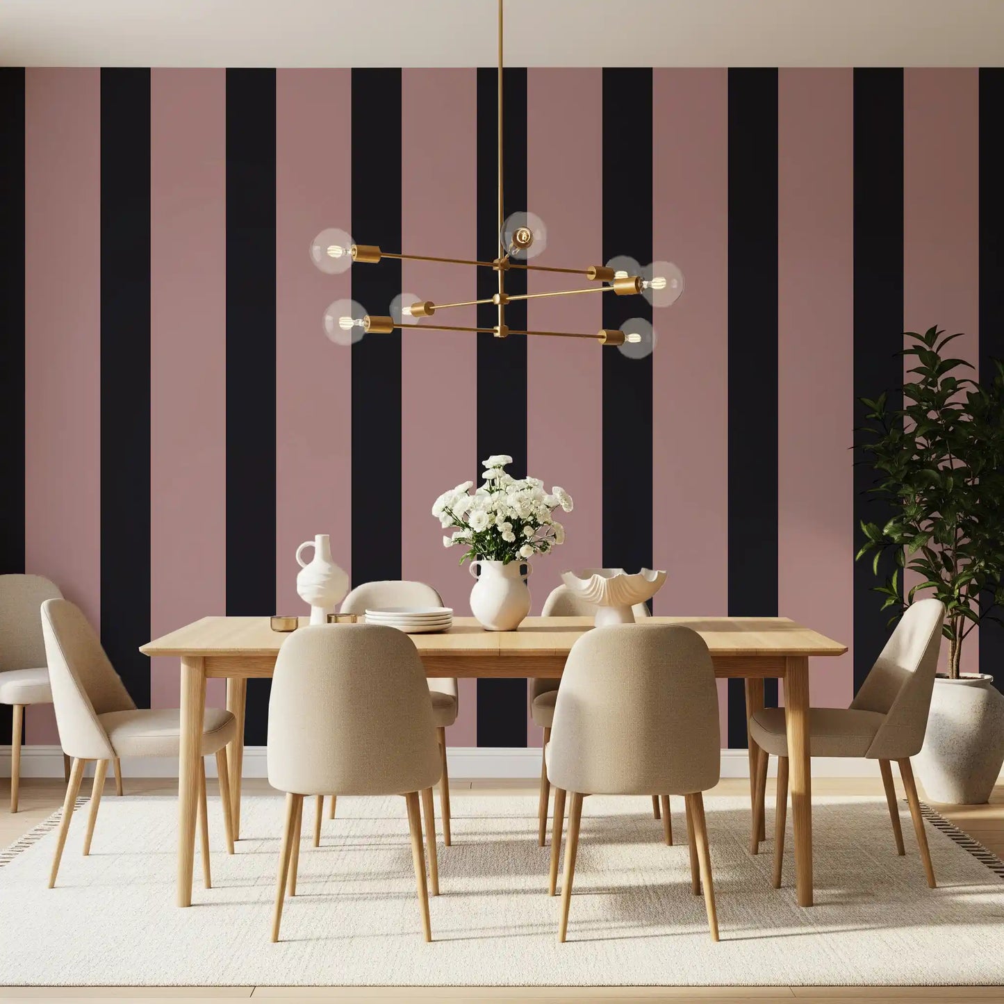 Charcoal and Dusky Pink Stripes Wallpaper⁠