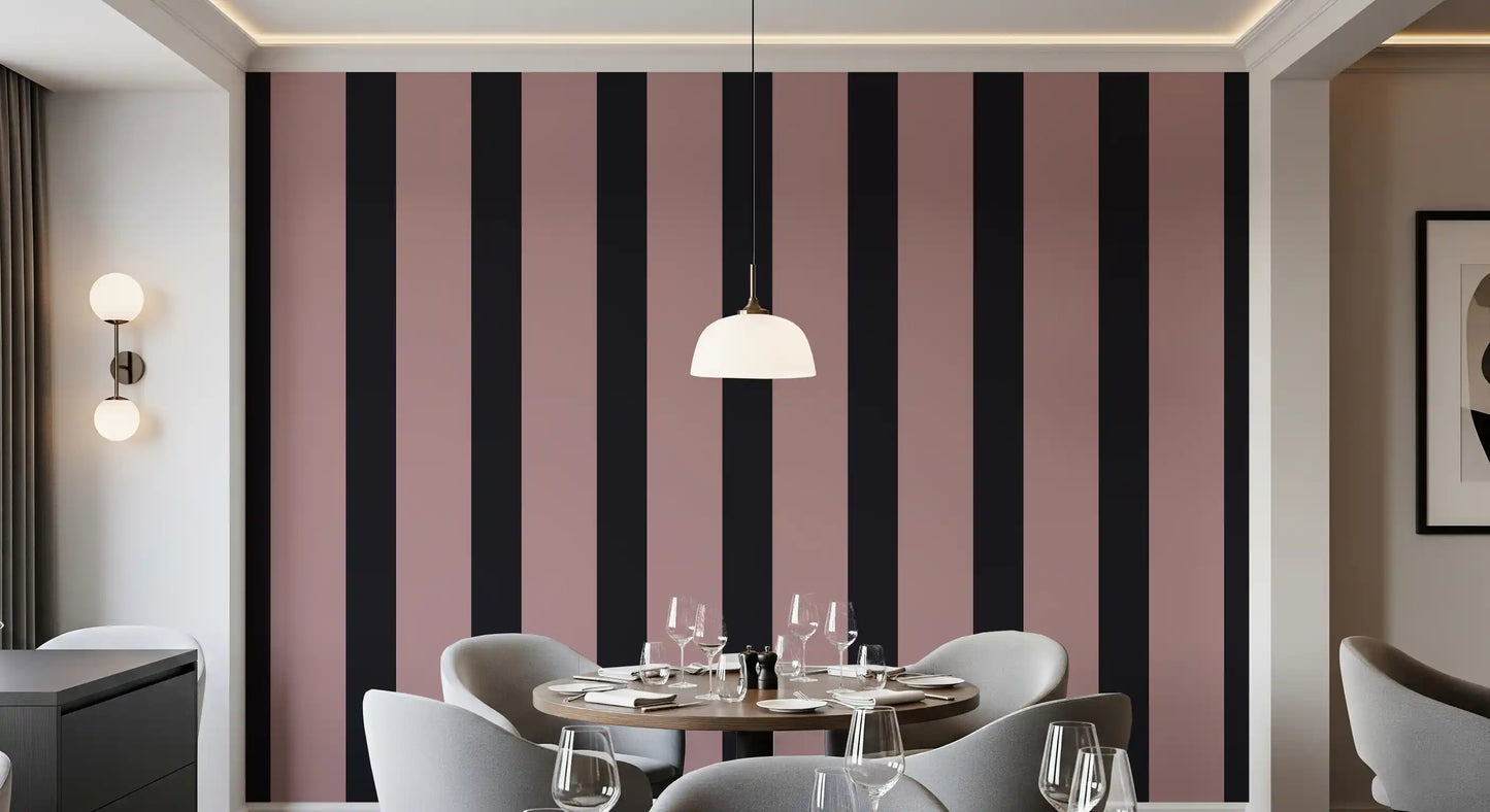 Charcoal and Dusky Pink Stripes Wallpaper⁠