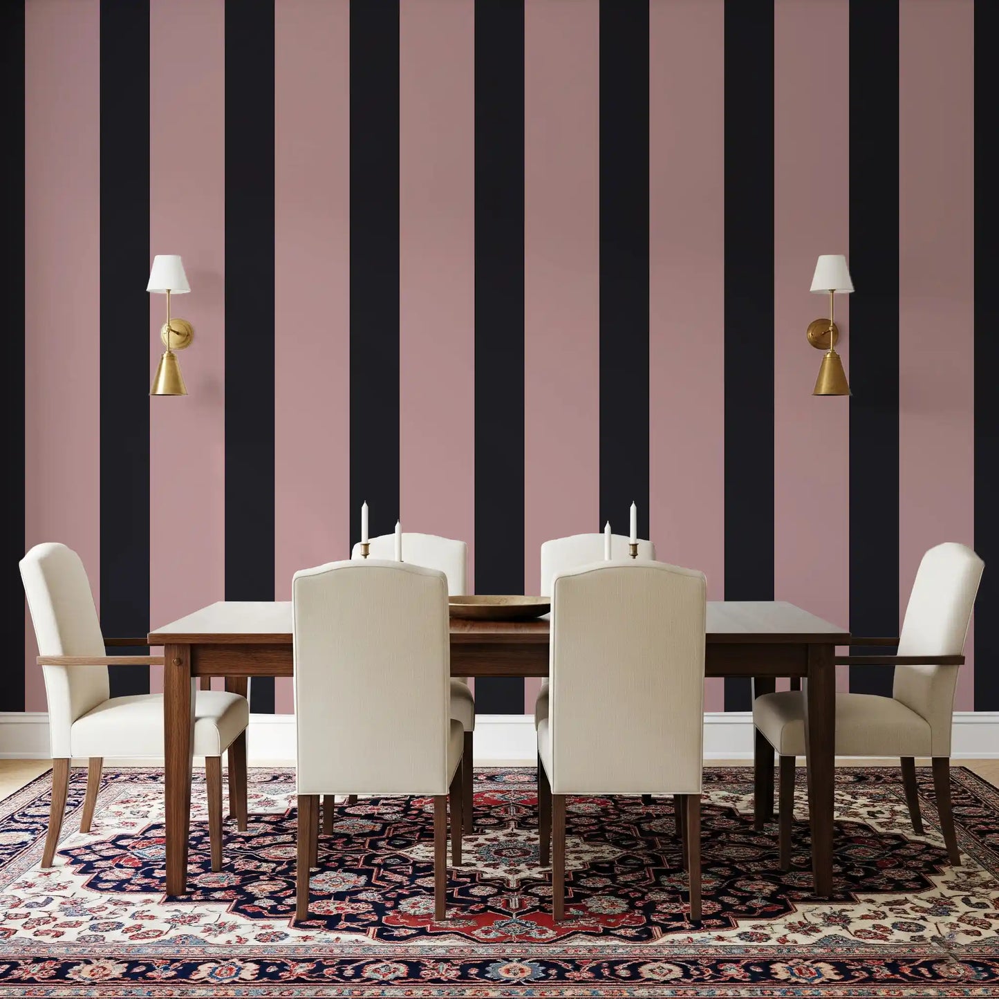 Charcoal and Dusky Pink Stripes Wallpaper⁠
