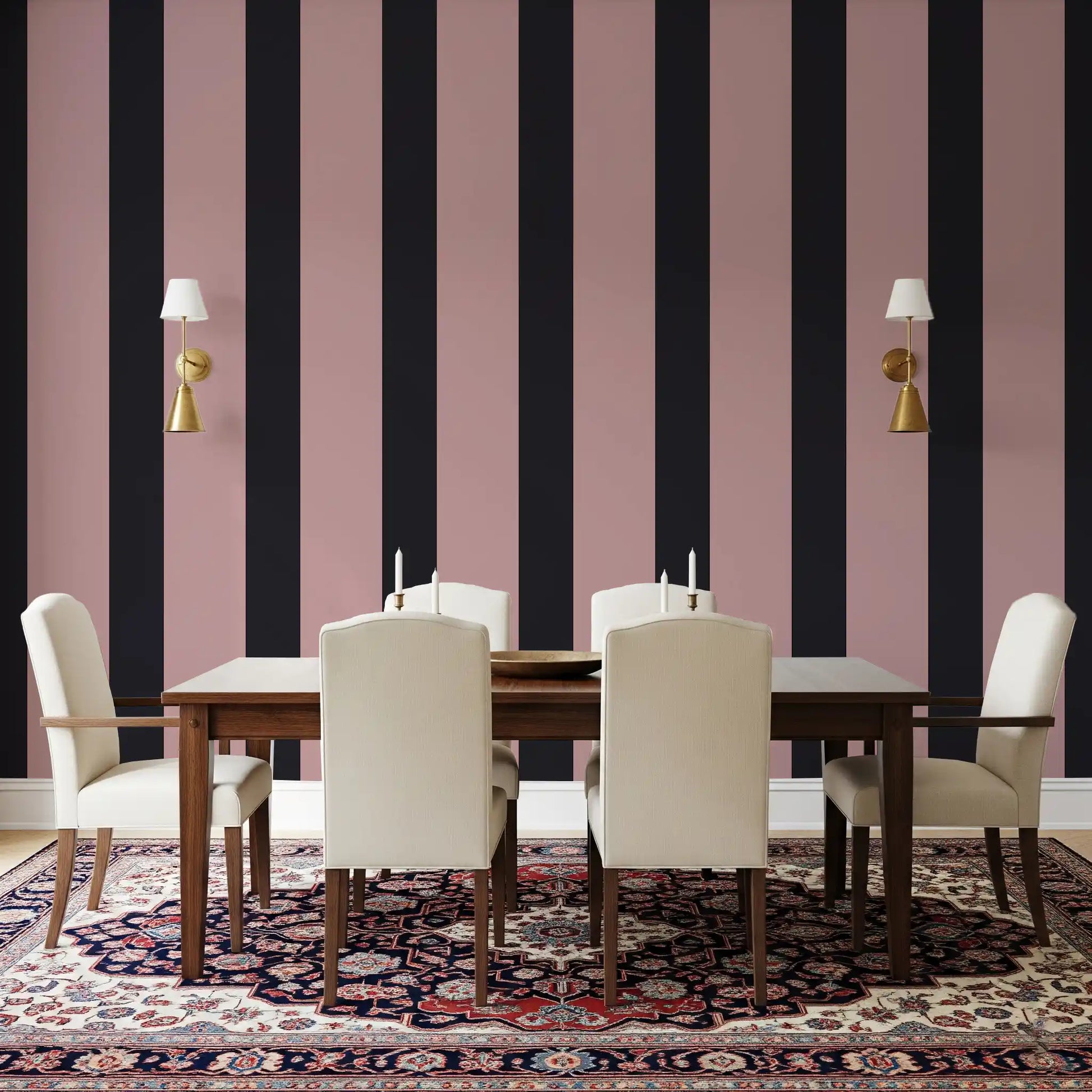 Charcoal and Dusky Pink Stripes Wallpaper⁠