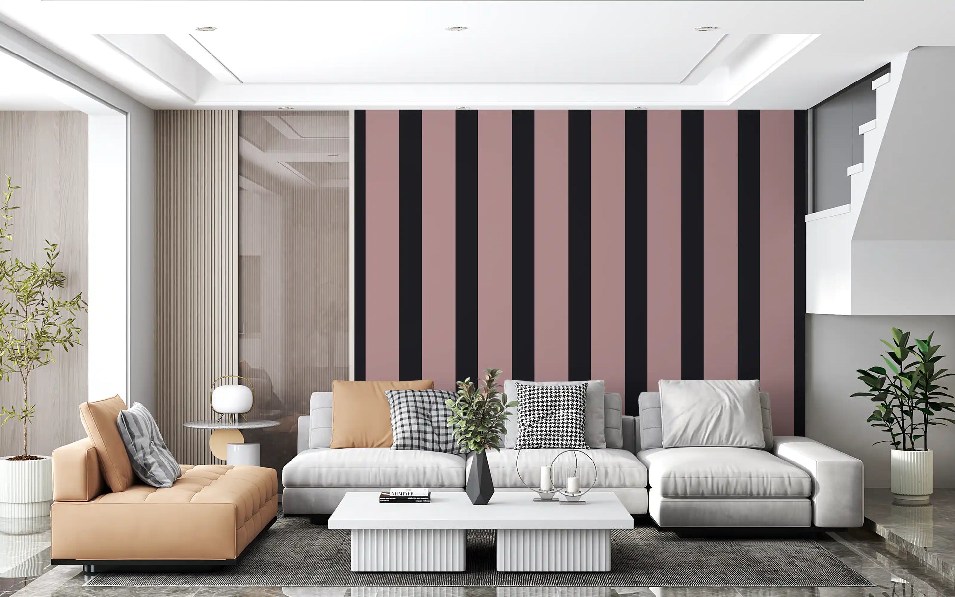 Charcoal and Dusky Pink Stripes Wallpaper⁠