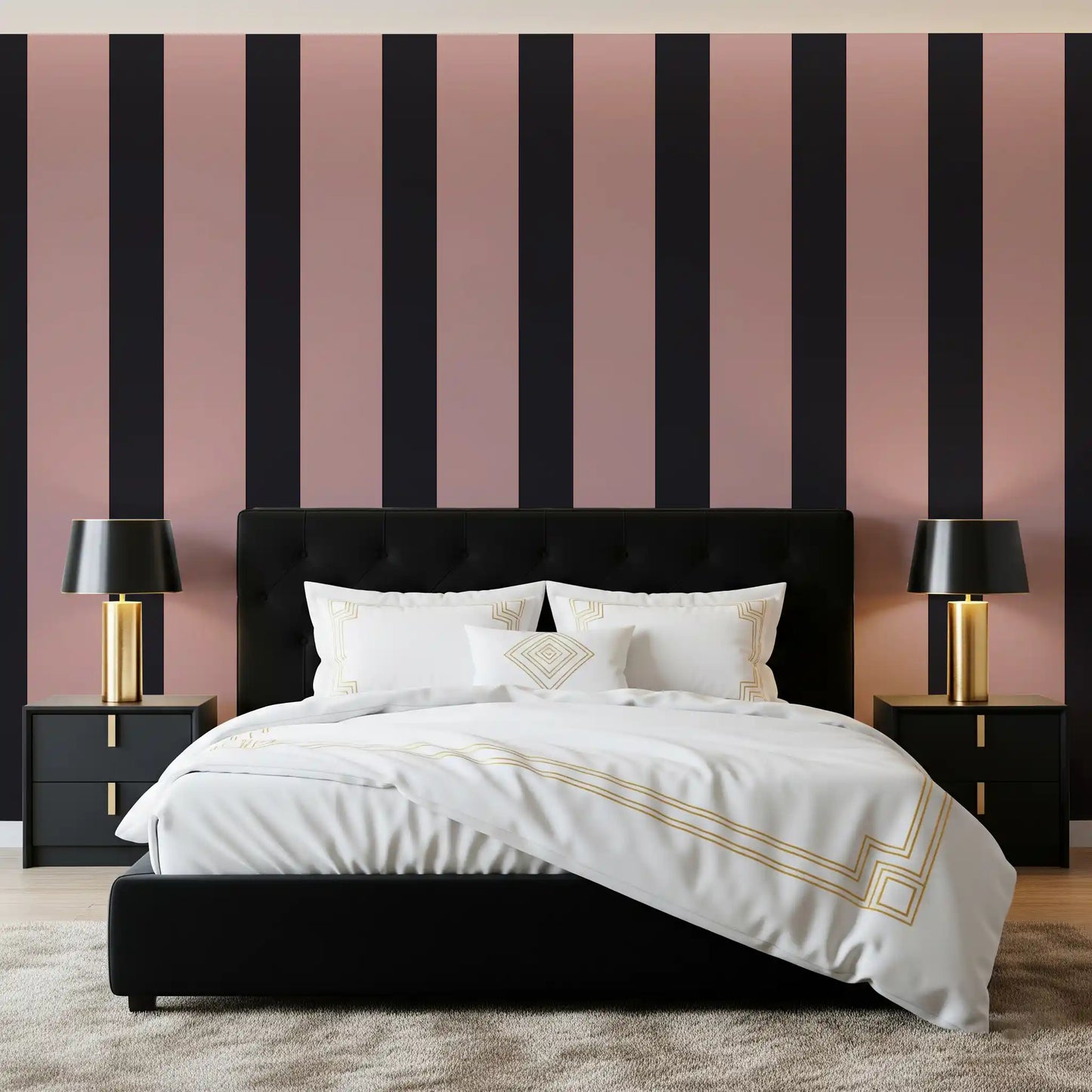 Charcoal and Dusky Pink Stripes Wallpaper⁠