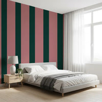 Deep Forest and Dusky Pink Vertical Stripes Wallpaper⁠