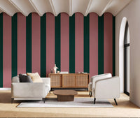 Deep Forest and Dusky Pink Vertical Stripes Wallpaper⁠