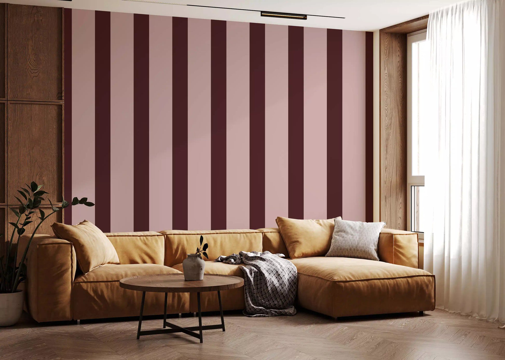 Minimalist Taupe and Chocolate Stripe Wallpaper⁠