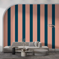 Minimalist Peach and Petrol Stripes Wallpaper⁠