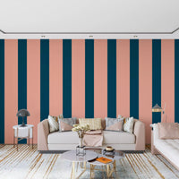 Minimalist Peach and Petrol Stripes Wallpaper⁠