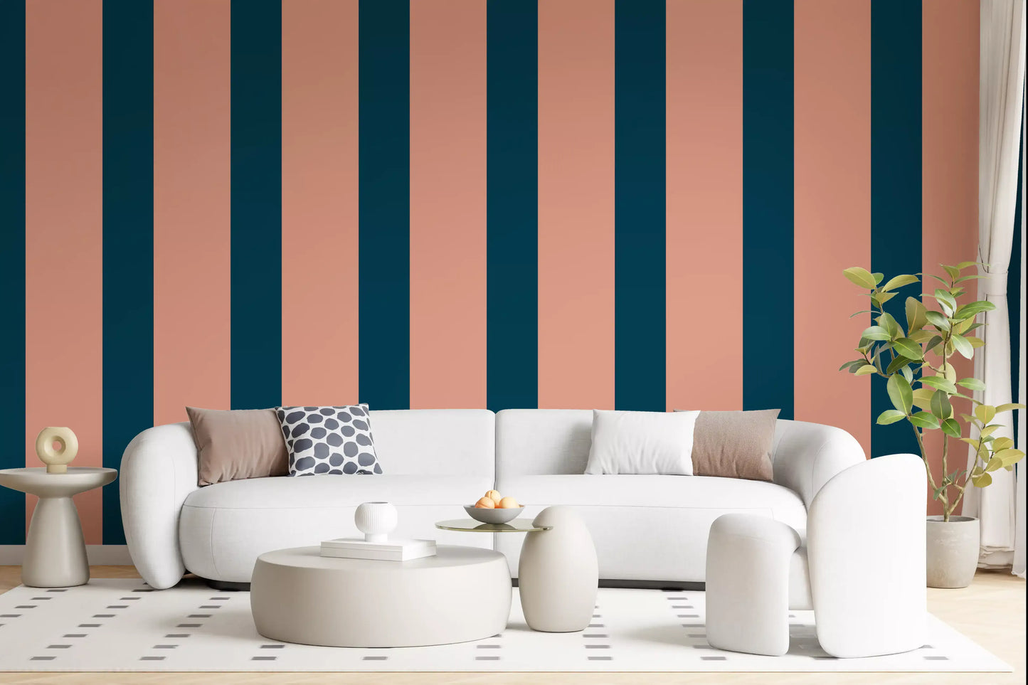 Minimalist Peach and Petrol Stripes Wallpaper⁠