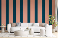 Minimalist Peach and Petrol Stripes Wallpaper⁠