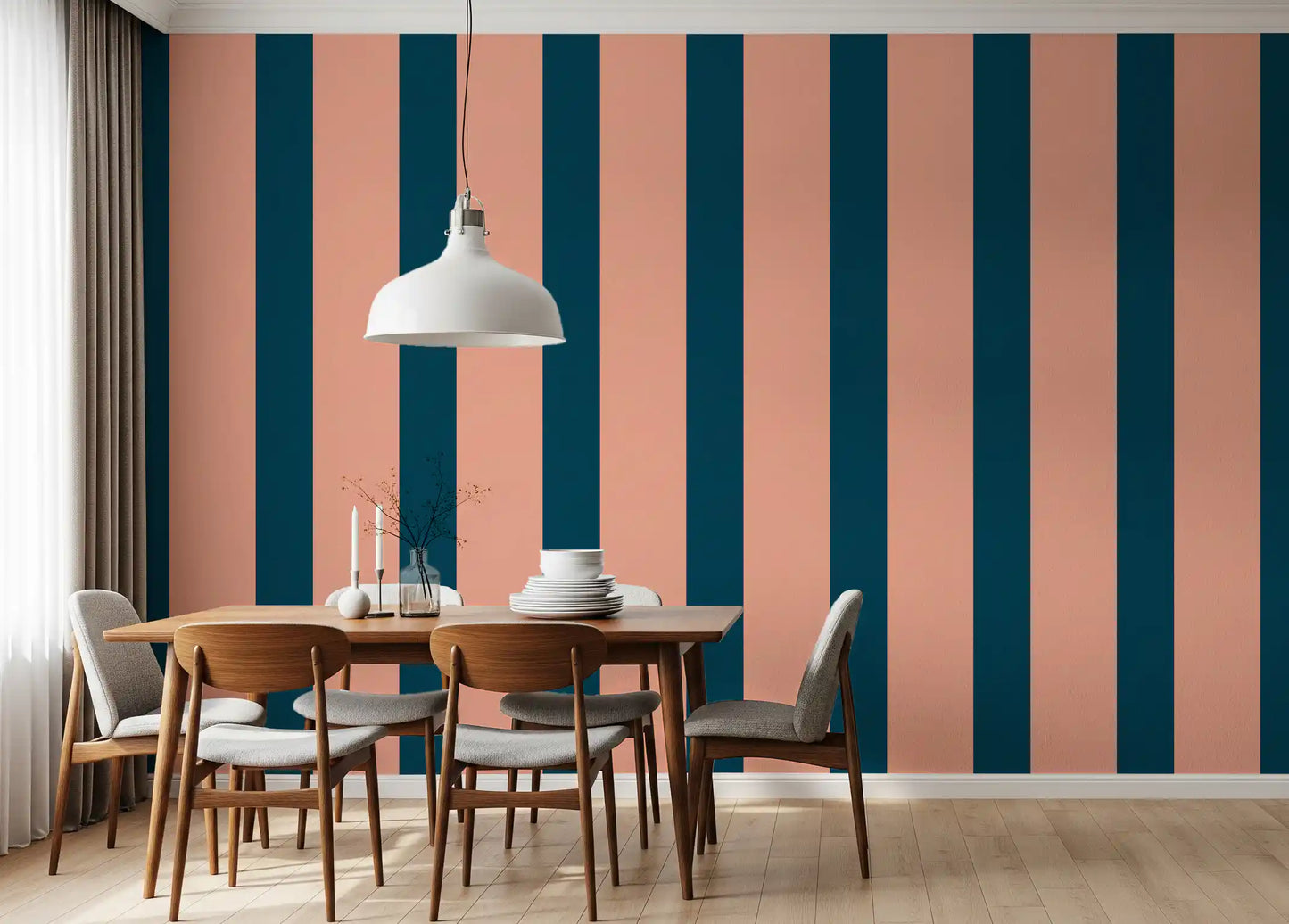 Minimalist Peach and Petrol Stripes Wallpaper⁠