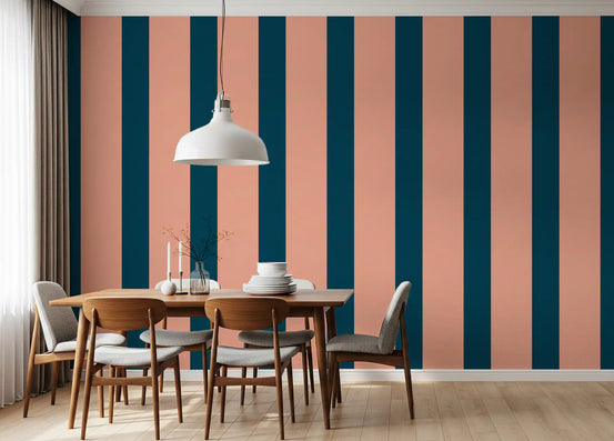Minimalist Peach and Petrol Stripes Wallpaper⁠