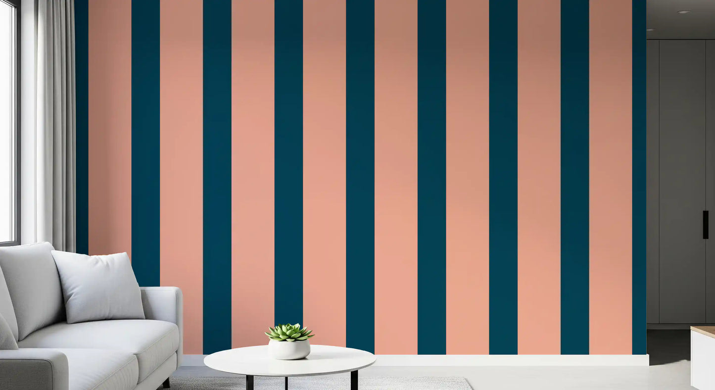 Minimalist Peach and Petrol Stripes Wallpaper⁠