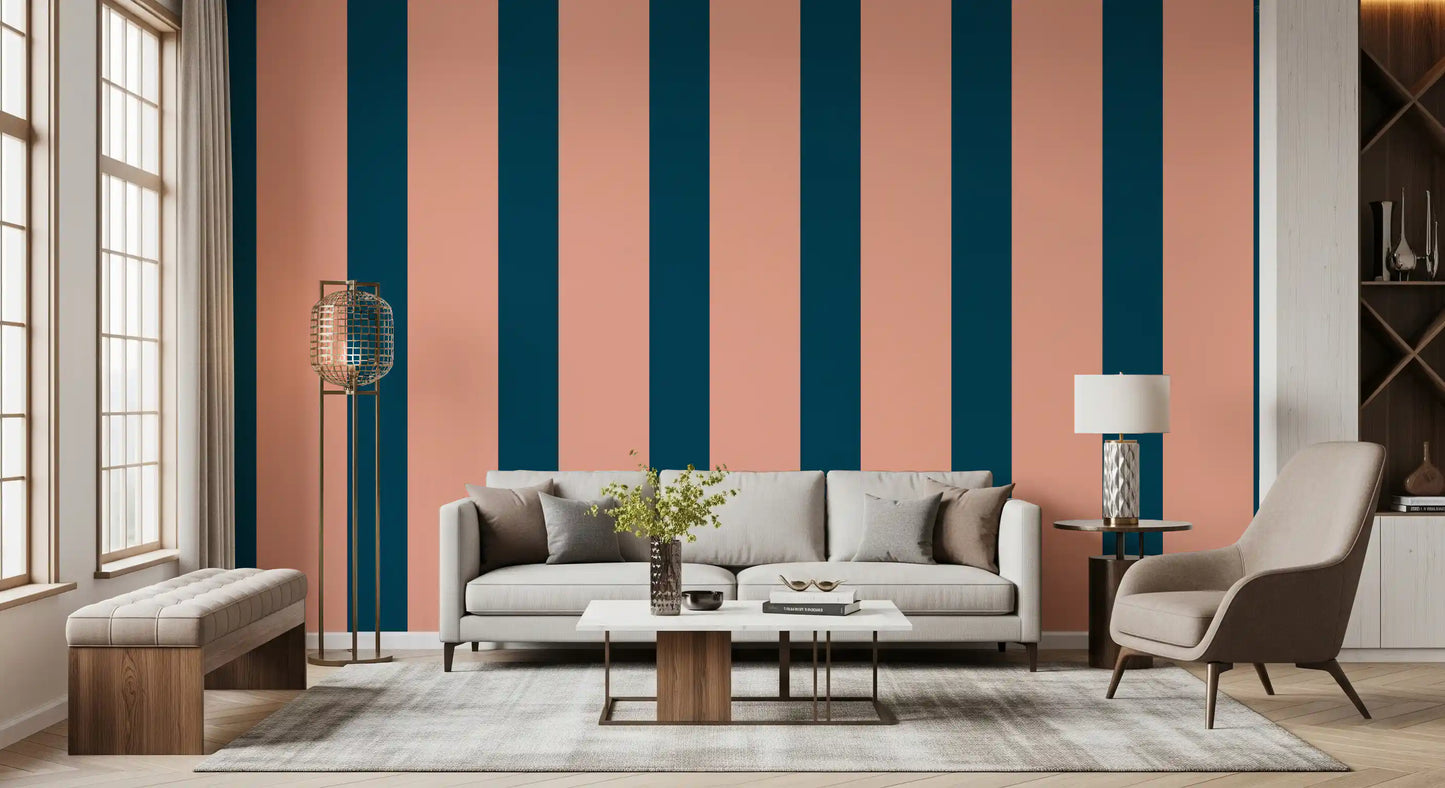 Minimalist Peach and Petrol Stripes Wallpaper⁠