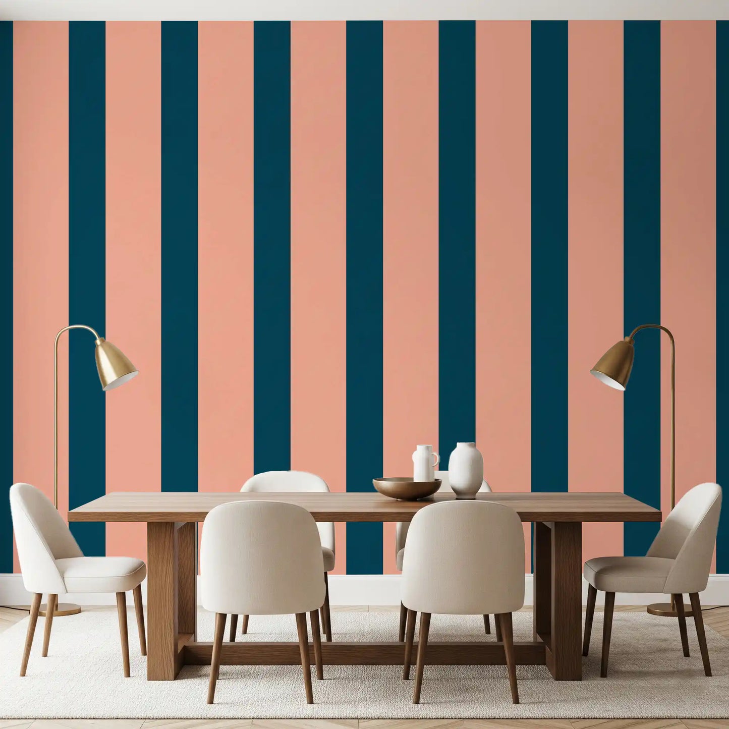 Minimalist Peach and Petrol Stripes Wallpaper⁠