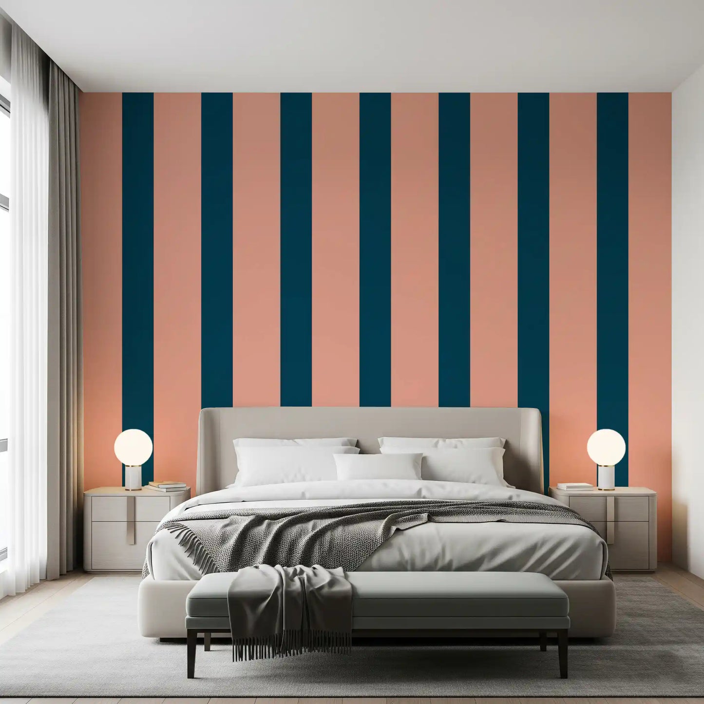 Minimalist Peach and Petrol Stripes Wallpaper⁠