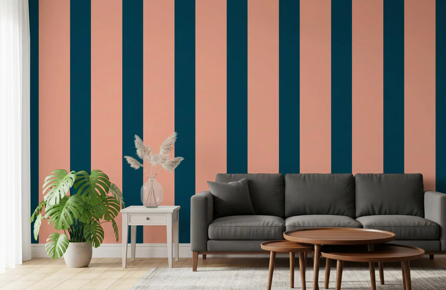 Minimalist Peach and Petrol Stripes Wallpaper⁠
