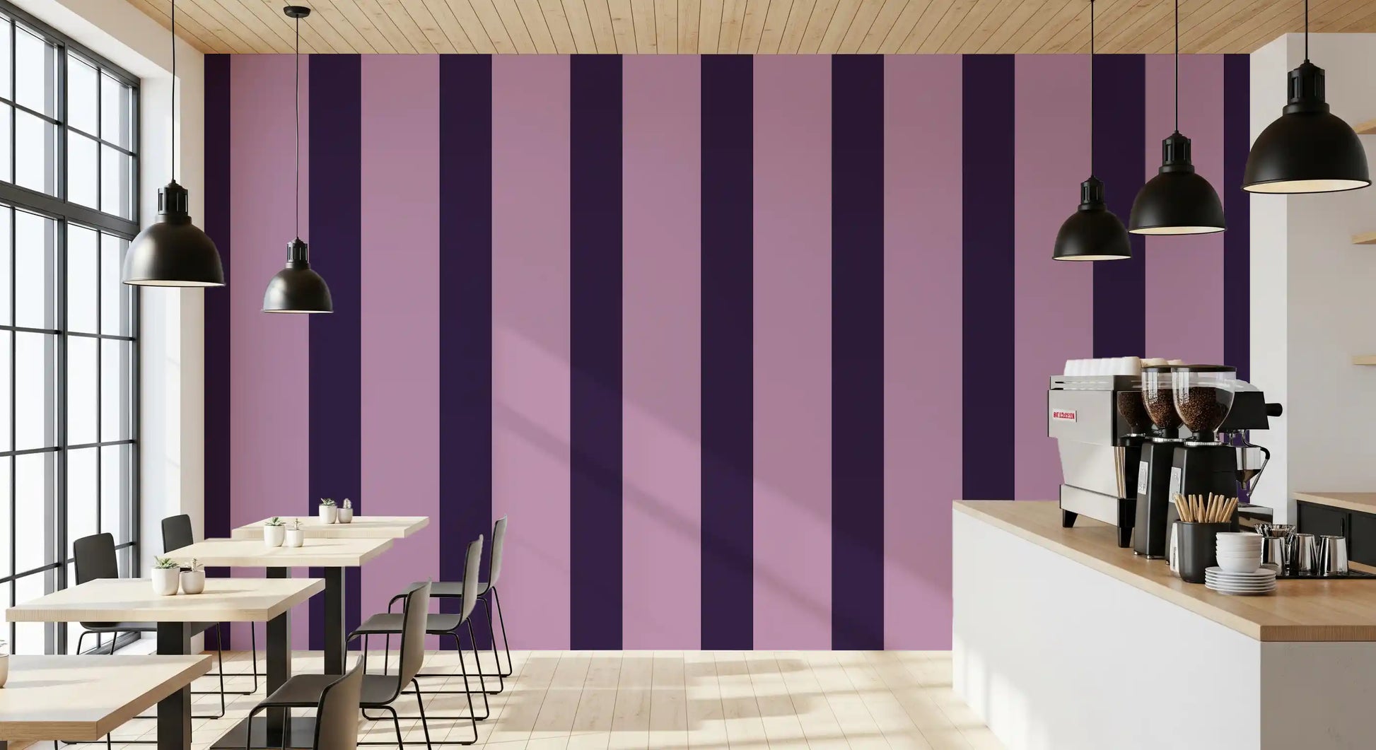 Deep Plum and Soft Lilac Vertical Stripes Wallpaper⁠