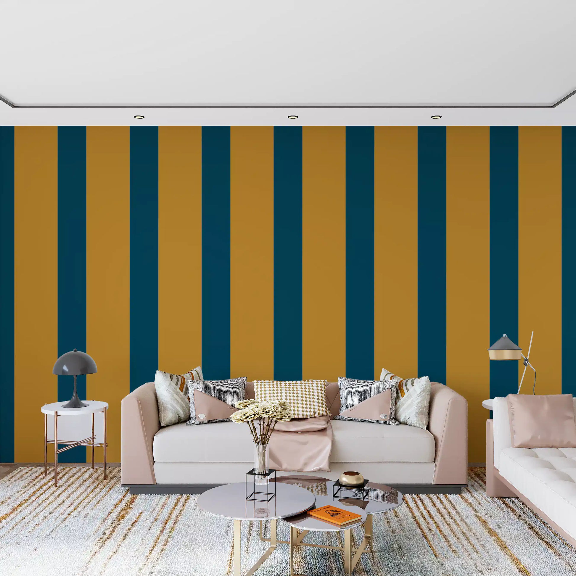Teal and Ochre Stripe Pattern Wallpaper⁠