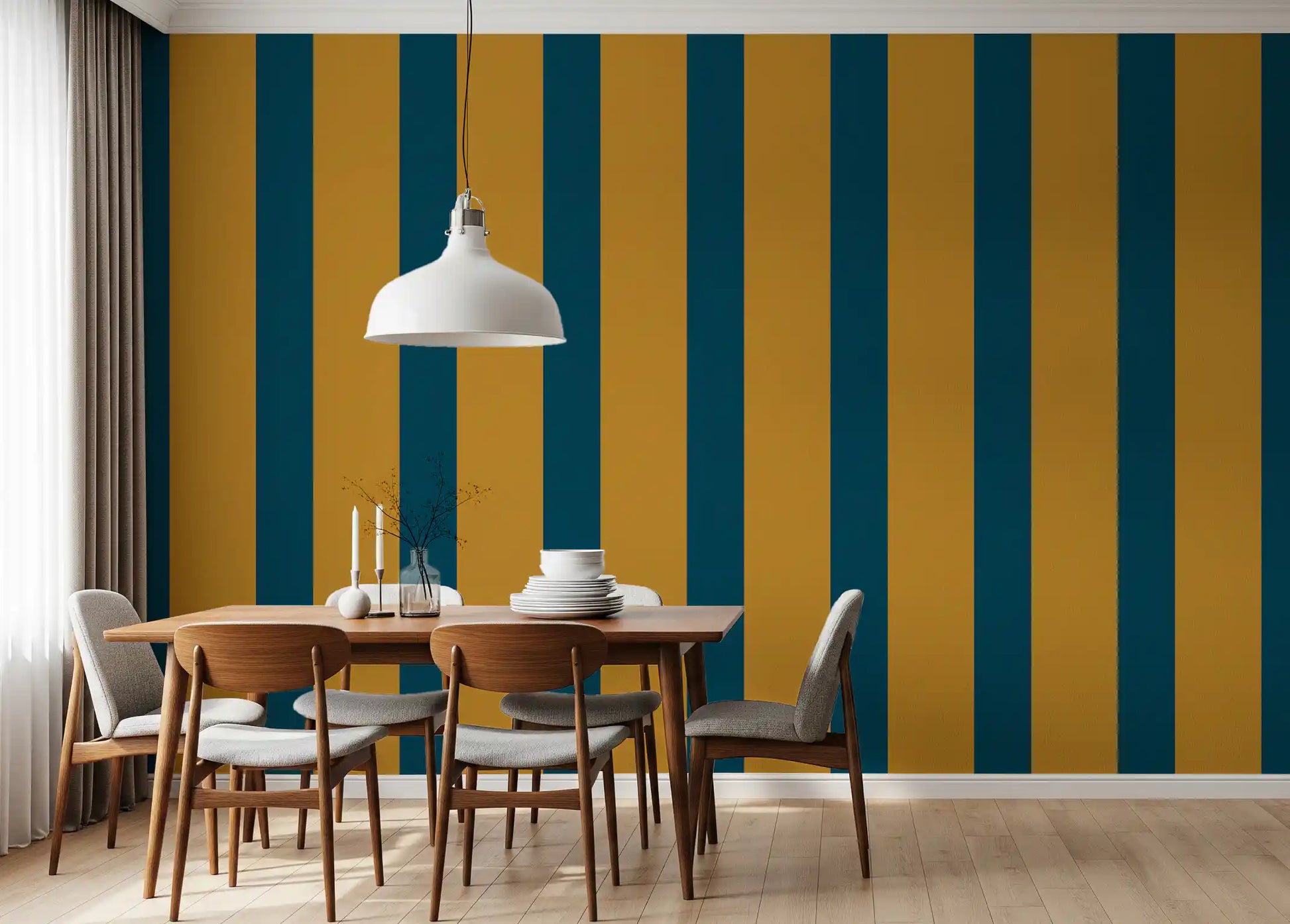 Teal and Ochre Stripe Pattern Wallpaper⁠
