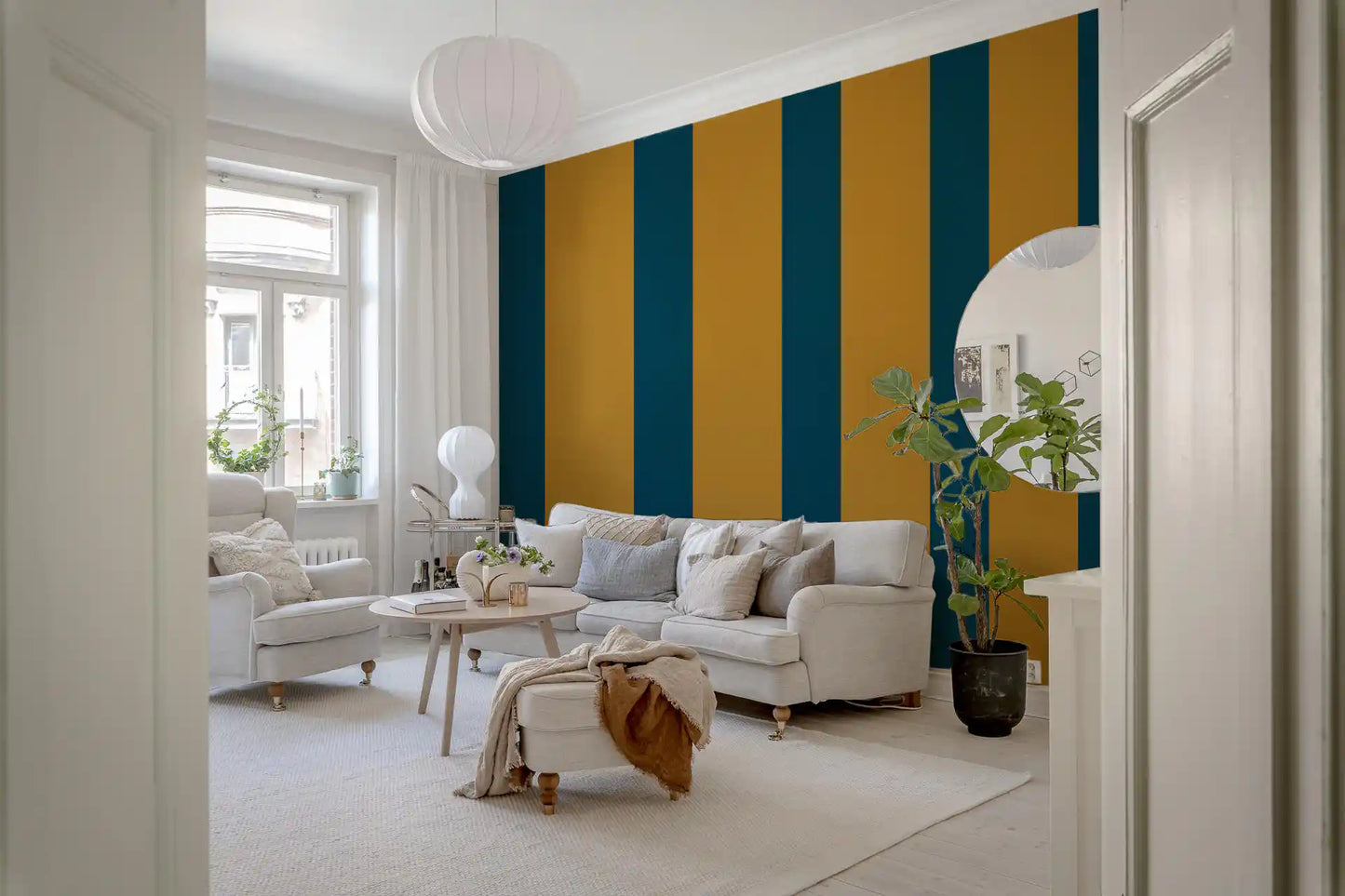 Teal and Ochre Stripe Pattern Wallpaper⁠