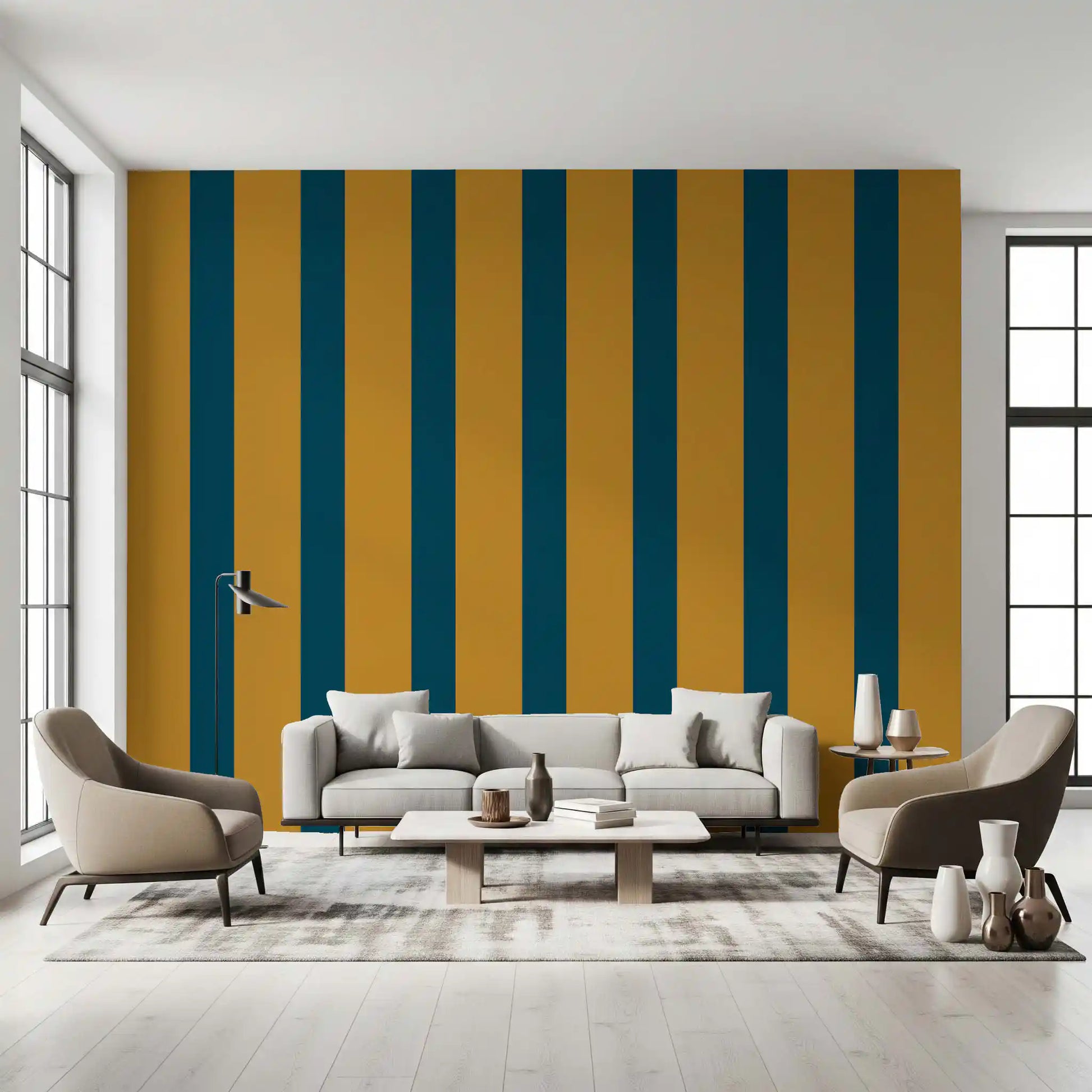 Teal and Ochre Stripe Pattern Wallpaper⁠