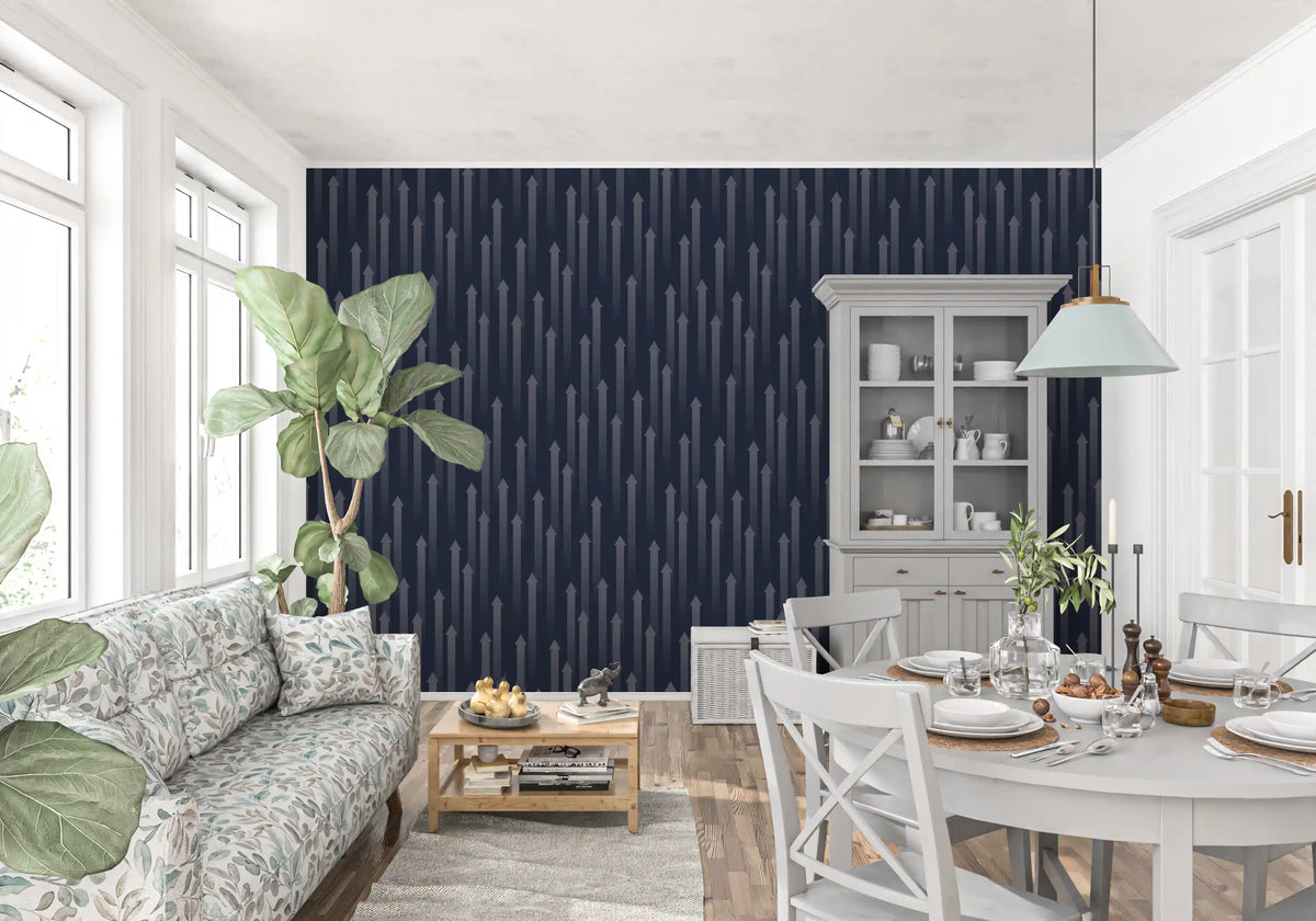 Navy arrow wallpaper on a hallway feature wall GD12453