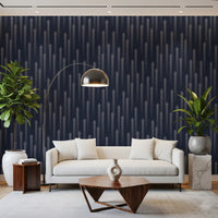 Navy blue arrow motif wallpaper on a cosy living room wall GD12453