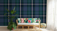 Navy blue plaid wallpaper on a study feature wall GD12454