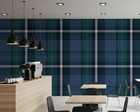 Heritage plaid wallpaper in a bright dining and kitchen space GD12454