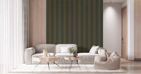 Olive brown striped wallpaper in a living room with a white sofa GD12455