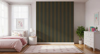 Olive striped wallpaper in a pink girls bedroom GD12455