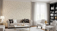 Cream geometric wallpaper in a living room with a chesterfield sofa GD12457