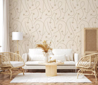 Cream geometric wallpaper on a soft neutral living room wall GD12457
