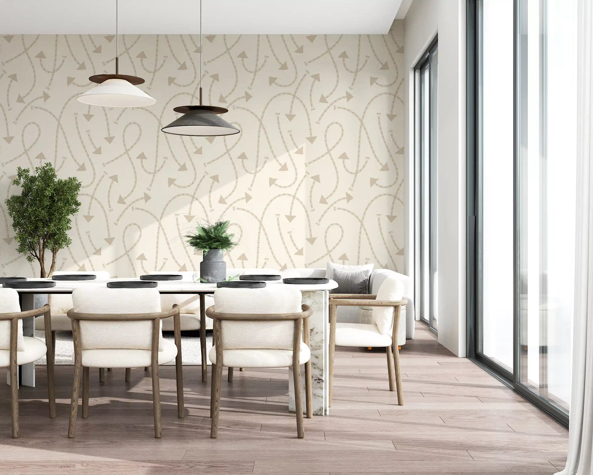 Neutral arrow pattern wallpaper on a home office feature wall GD12457