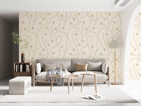 Cream path wallpaper in a living room with an arch and grey sofa GD12457