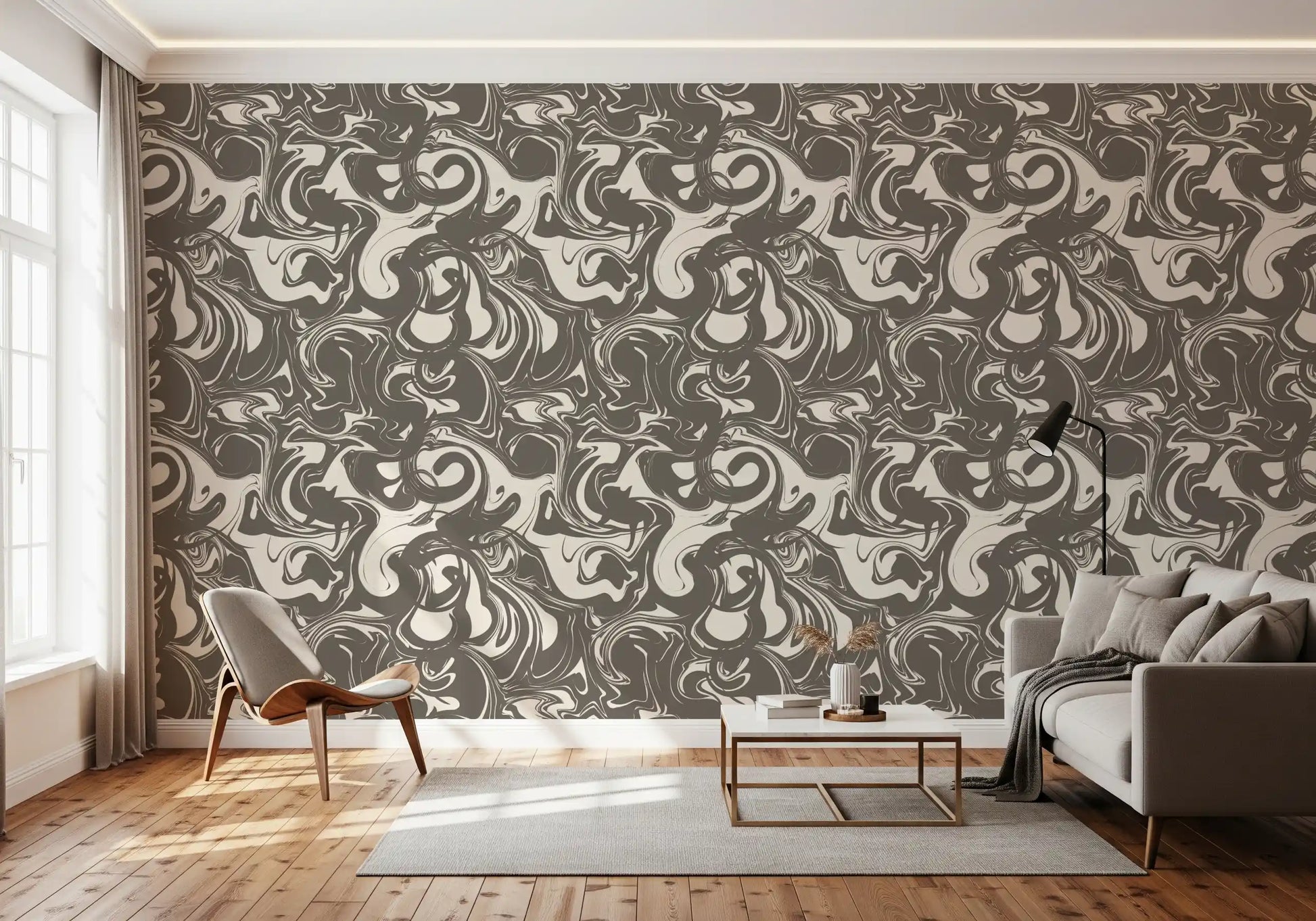 Monochrome Liquid Marble Swirl Wallpaper⁠