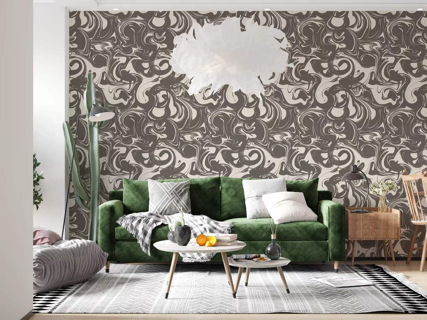 Monochrome Liquid Marble Swirl Wallpaper⁠