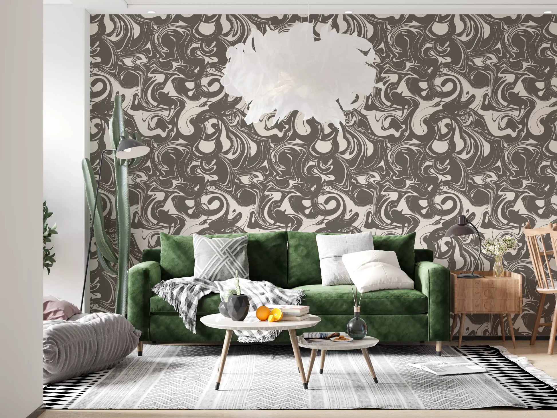 Monochrome Liquid Marble Swirl Wallpaper⁠