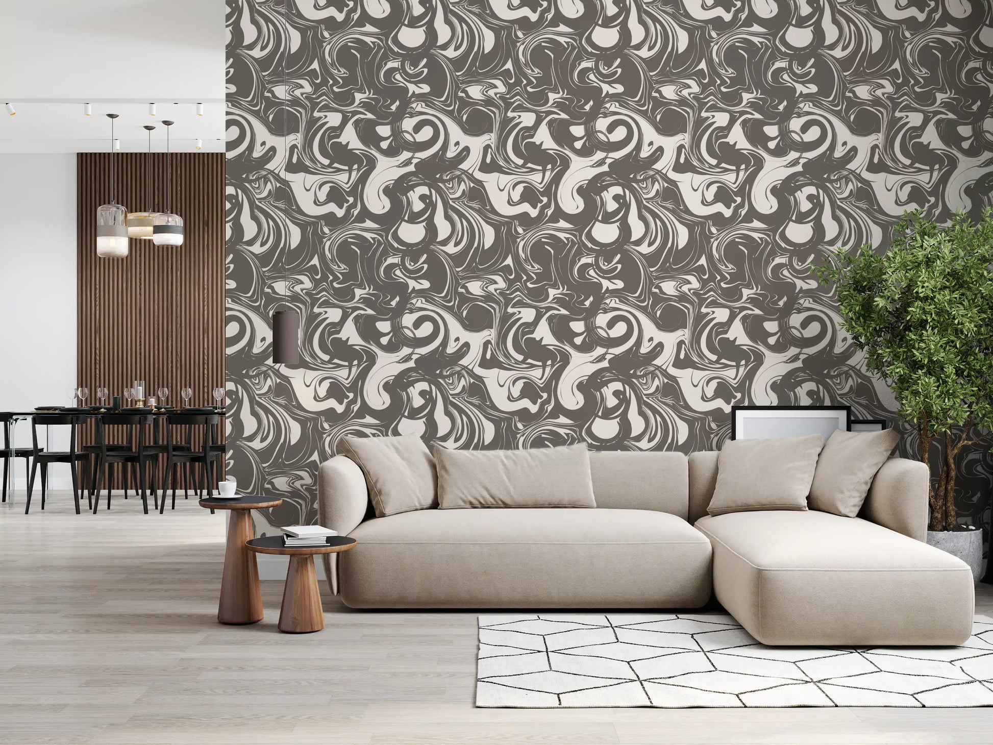 Monochrome Liquid Marble Swirl Wallpaper⁠