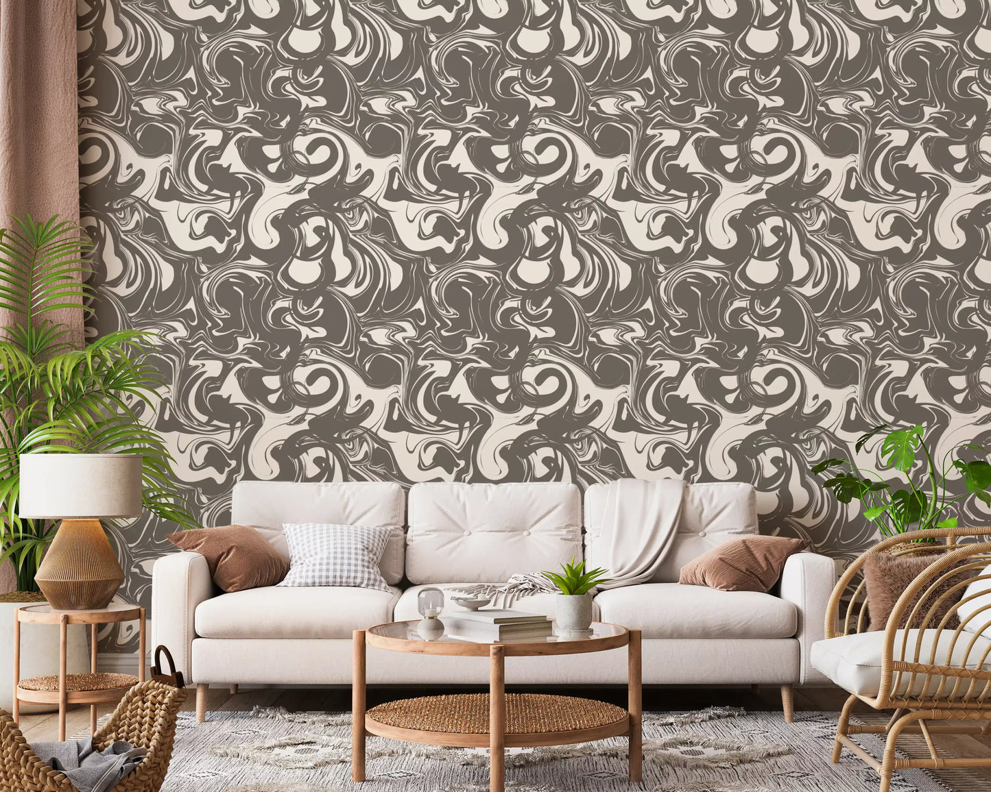 Monochrome Liquid Marble Swirl Wallpaper⁠