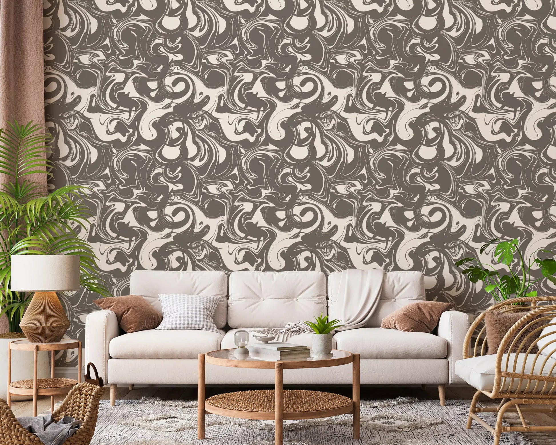 Monochrome Liquid Marble Swirl Wallpaper⁠