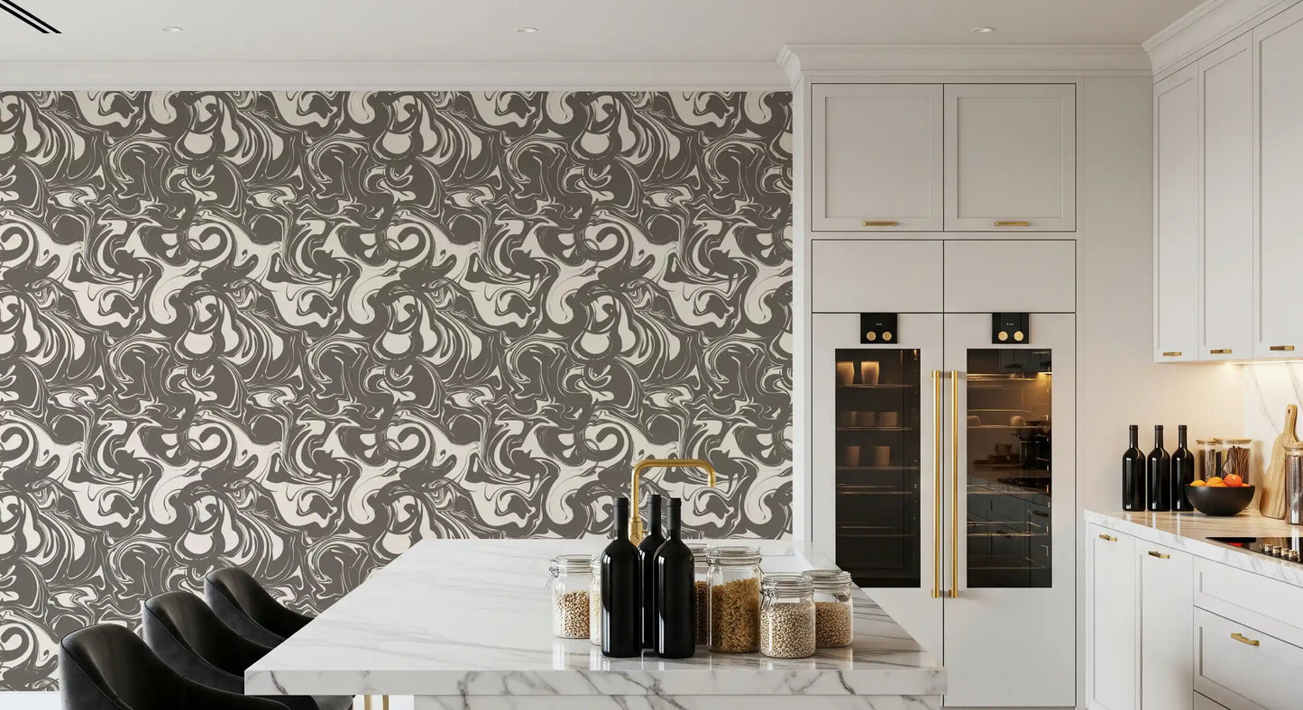 Monochrome Liquid Marble Swirl Wallpaper⁠