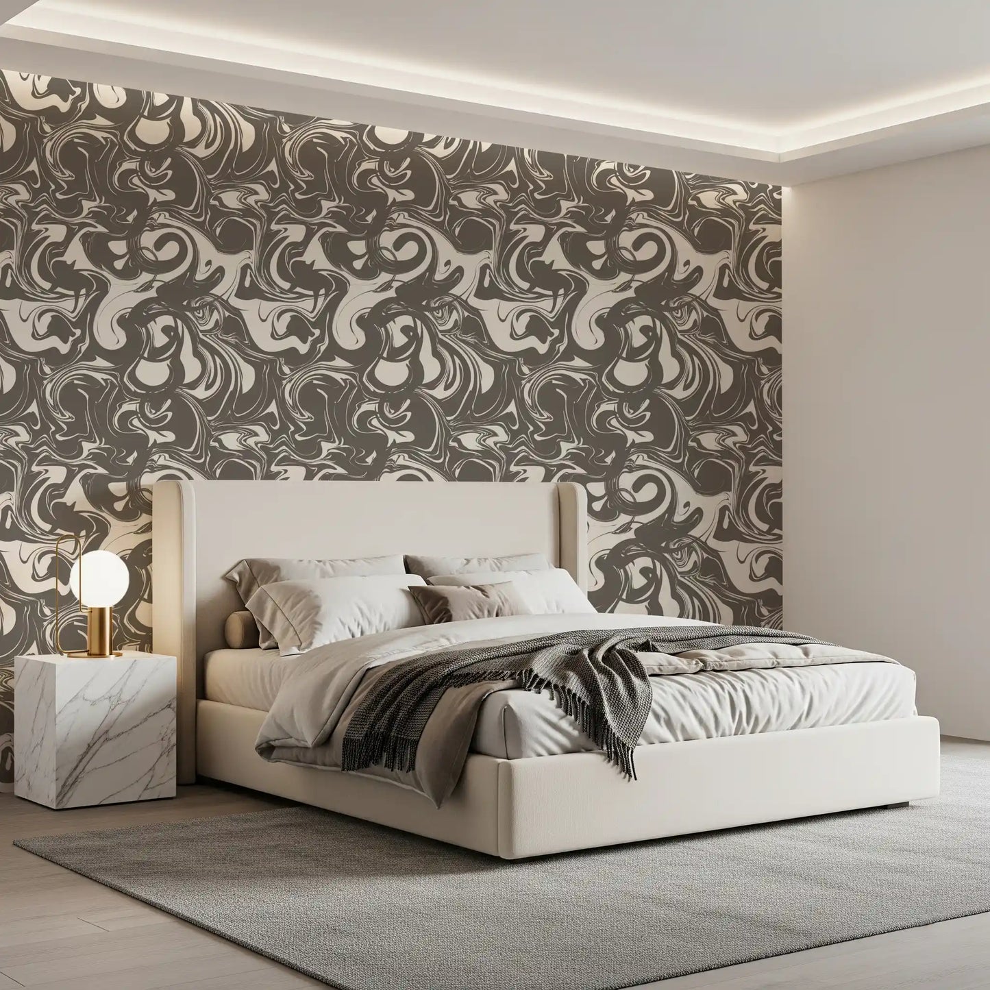 Monochrome Liquid Marble Swirl Wallpaper⁠
