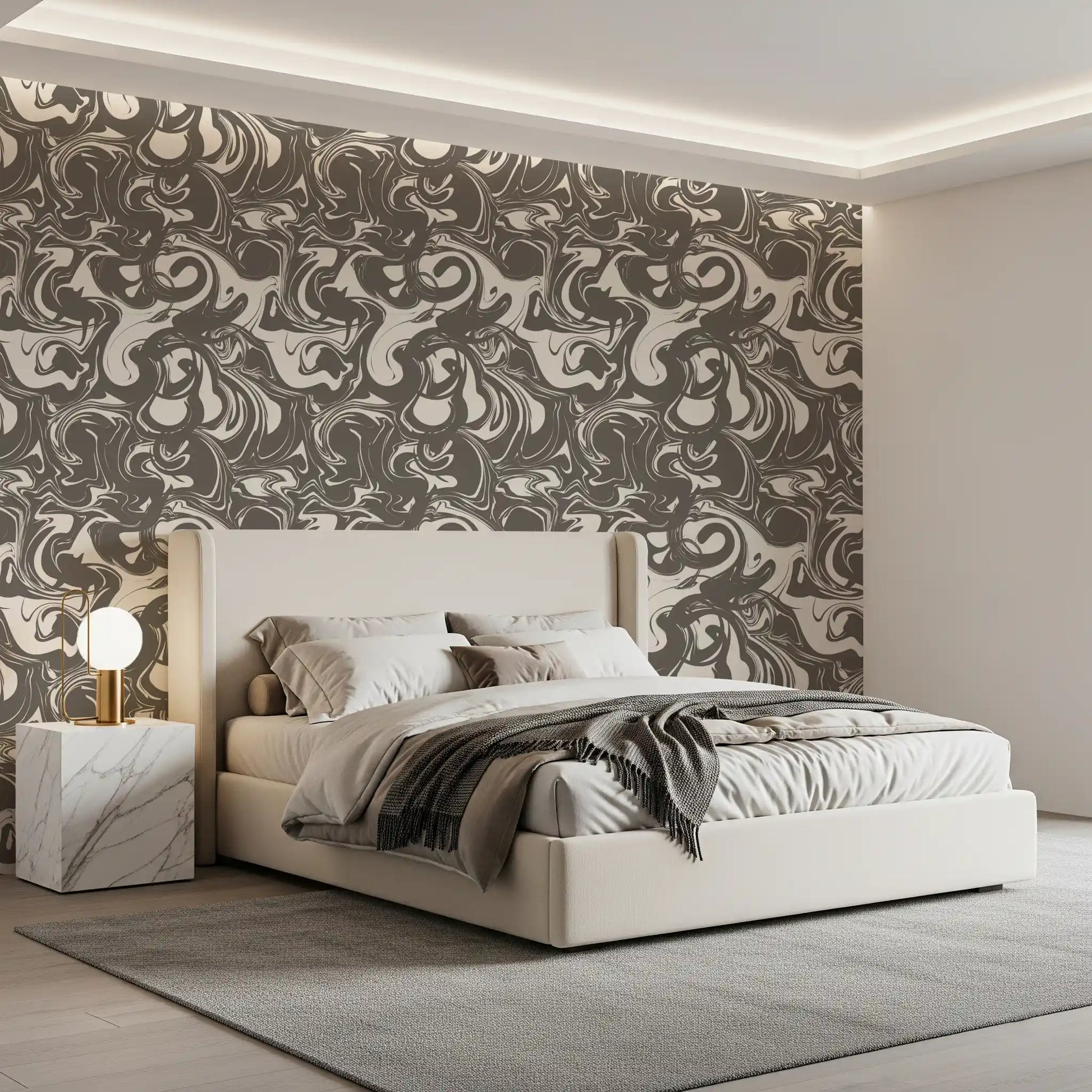 Monochrome Liquid Marble Swirl Wallpaper⁠