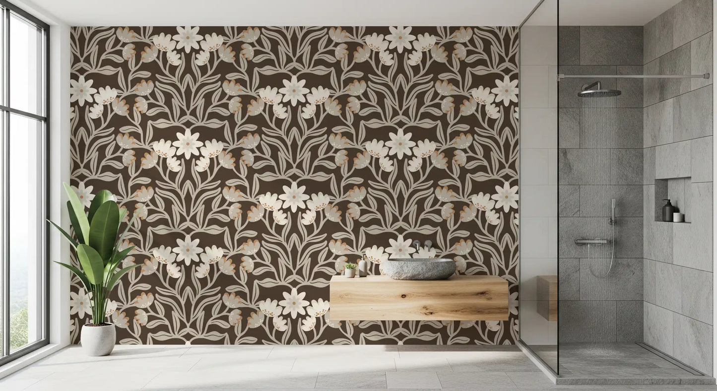 Cream and Mocha Botanical Trellis Wallpaper⁠