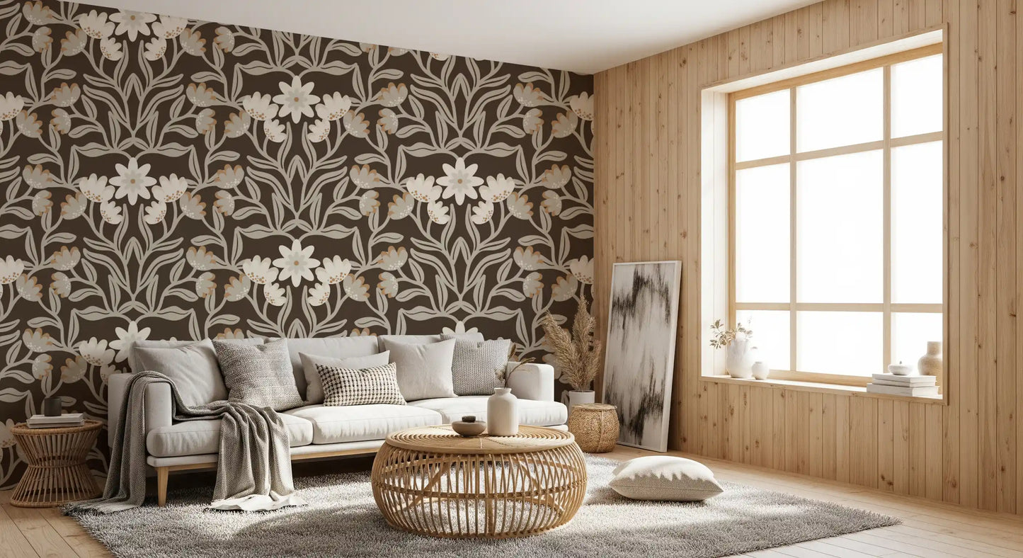 Cream and Mocha Botanical Trellis Wallpaper⁠