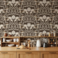 Cream and Mocha Botanical Trellis Wallpaper⁠