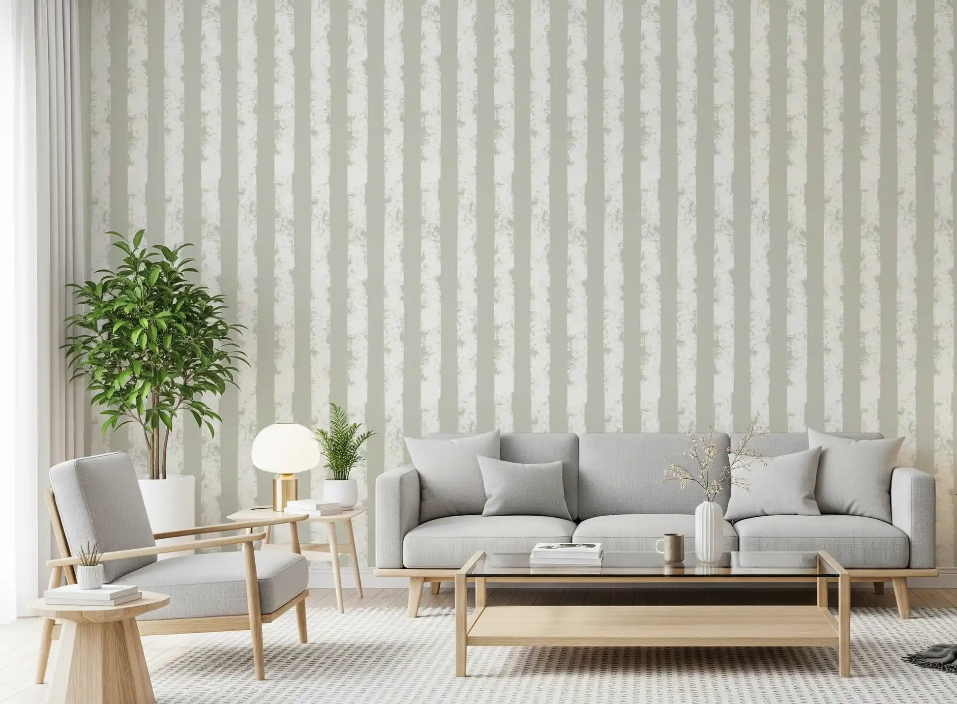 Textured Vertical Stripes in Neutral Sage Wallpaper⁠