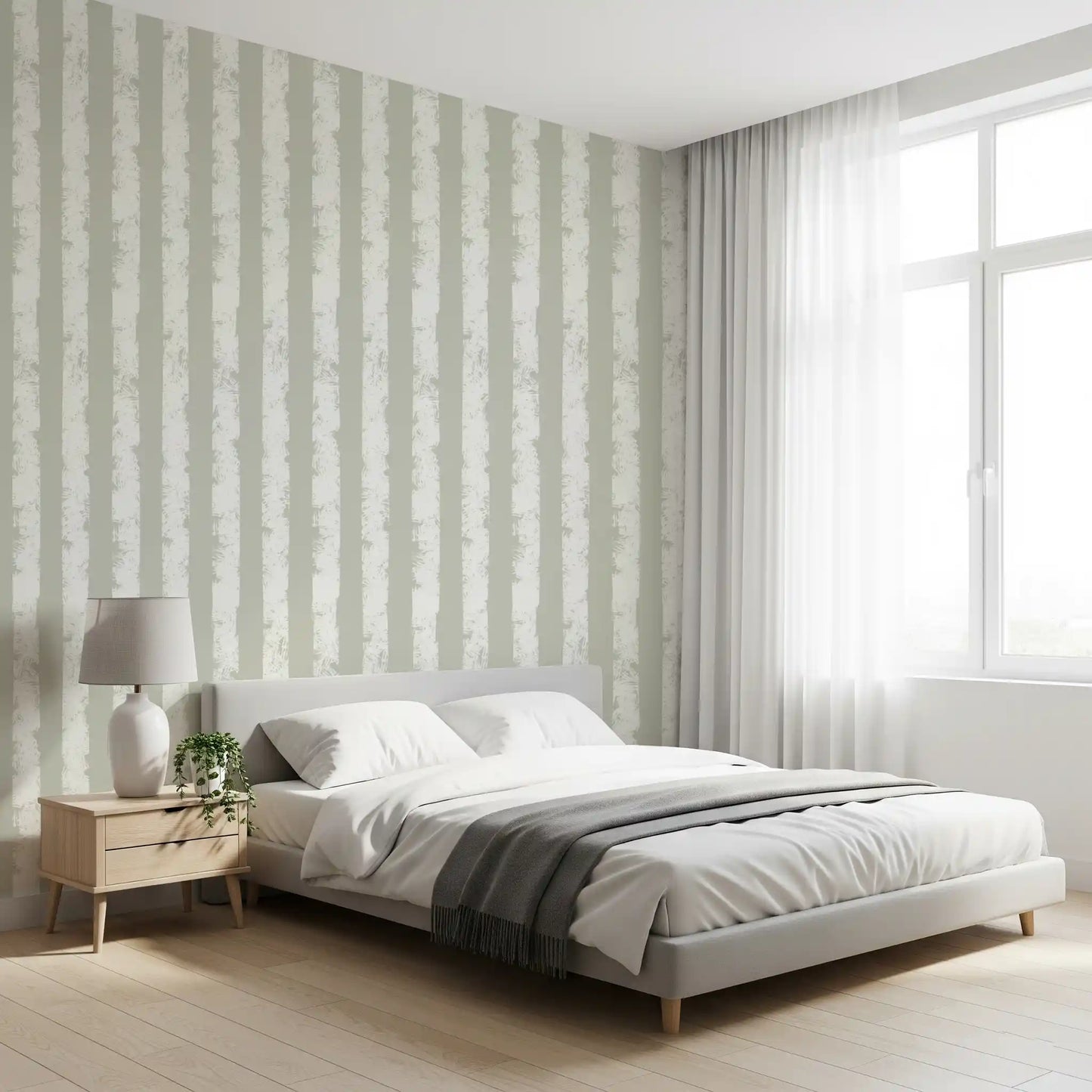 Textured Vertical Stripes in Neutral Sage Wallpaper⁠