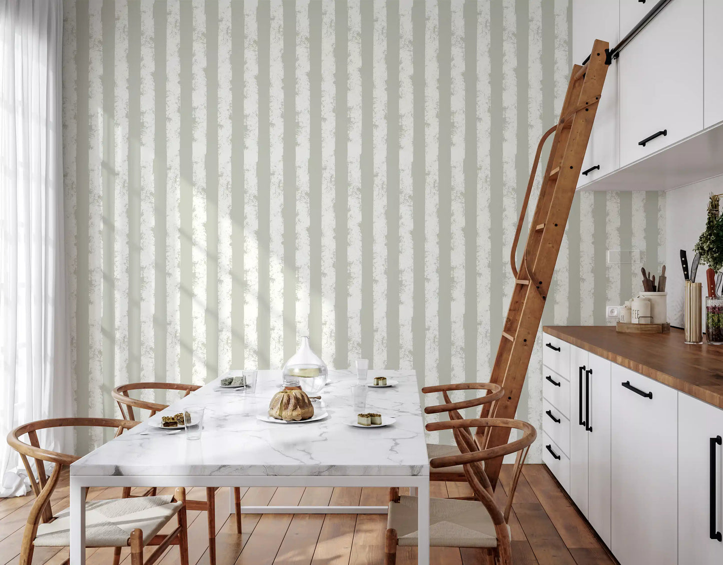 Textured Vertical Stripes in Neutral Sage Wallpaper⁠